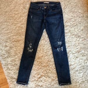 Levi 711 Mid Rise Distressed Skinny Jeans